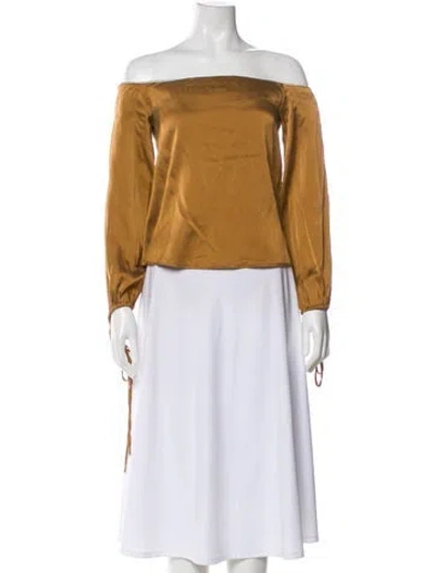 Pre-owned Lpa Silk Off-the-shoulder Top In Brown