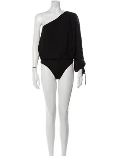 Pre-owned Lpa Silk One-shoulder Bodysuit In Black