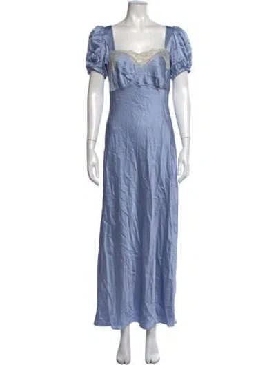 Pre-owned Lpa Square Neckline Long Dress In Blue