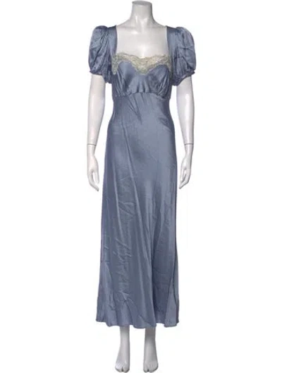 Pre-owned Lpa Square Neckline Long Dress In Blue