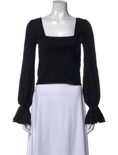 Pre-owned Lpa Square Neckline Long Sleeve Crop Top In Black