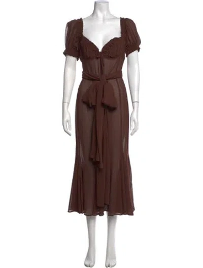 Pre-owned Lpa Square Neckline Midi Length Dress In Brown
