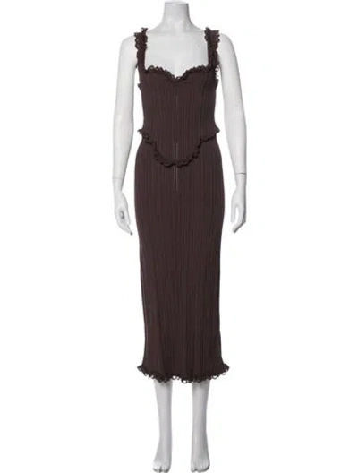 Pre-owned Lpa Square Neckline Midi Length Dress In Brown