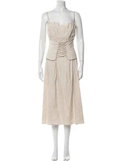Pre-owned Lpa Square Neckline Midi Length Dress In Neutrals