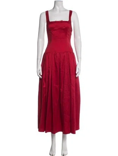 Pre-owned Lpa Square Neckline Midi Length Dress In Red