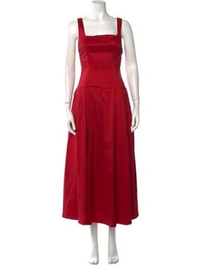 Pre-owned Lpa Square Neckline Midi Length Dress In Red