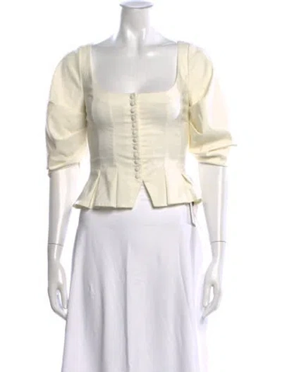 Pre-owned Lpa Square Neckline Short Sleeve Button-up Top W/ Tags In Neutral