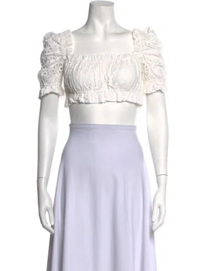 Pre-owned Lpa Square Neckline Short Sleeve Crop Top In White