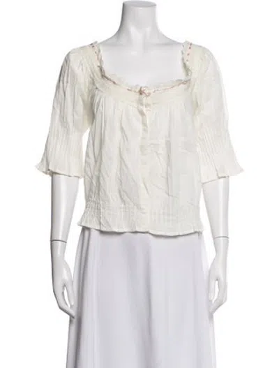 Pre-owned Lpa Square Neckline Three-quarter Sleeve Blouse W/ Tags In White