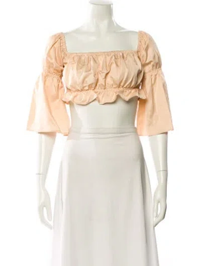 Pre-owned Lpa Square Neckline Three-quarter Sleeve Crop Top In White