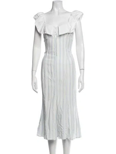 Pre-owned Lpa Striped Midi Length Dress In White