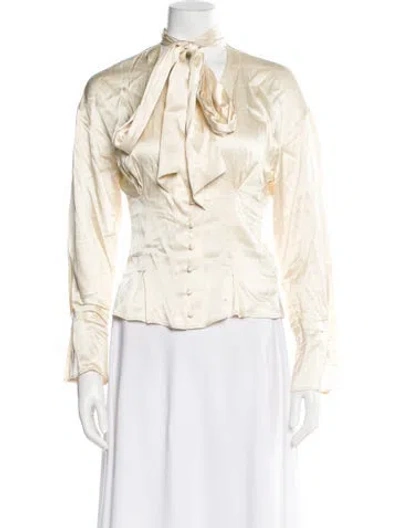 Pre-owned Lpa Tie Neck Long Sleeve Blouse In Neutral