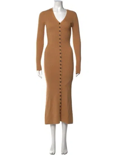 Pre-owned Lpa V-neck Long Dress In Brown