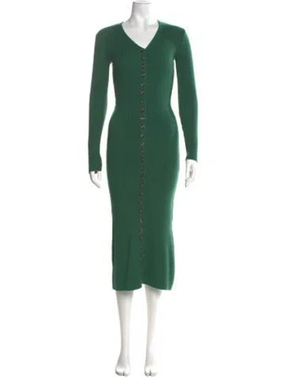 Pre-owned Lpa V-neck Long Dress In Green