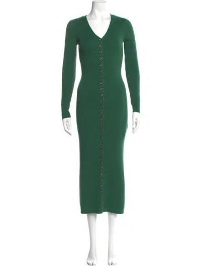 Pre-owned Lpa V-neck Long Dress In Green