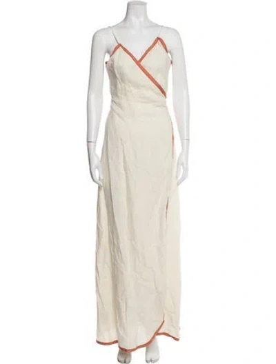 Pre-owned Lpa V-neck Long Dress In Neutral