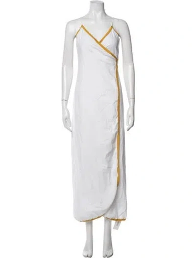 Pre-owned Lpa V-neck Long Dress In White