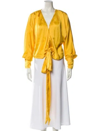 Pre-owned Lpa V-neck Long Sleeve Blouse In Yellow