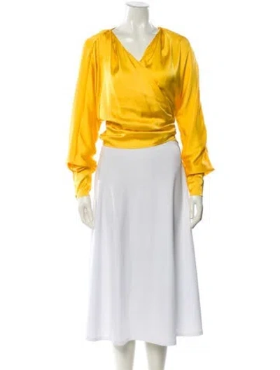 Pre-owned Lpa V-neck Long Sleeve Blouse In Yellow