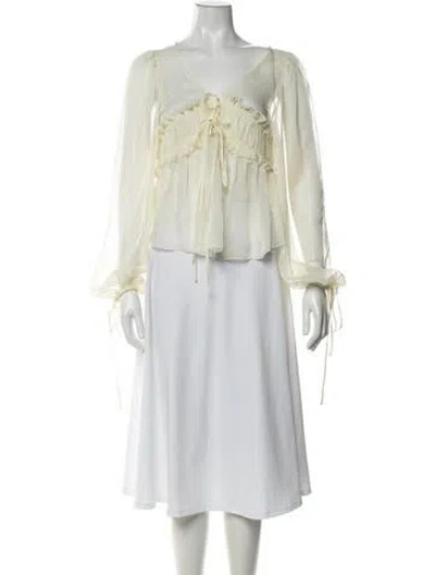 Pre-owned Lpa V-neck Long Sleeve Blouse In Yellow