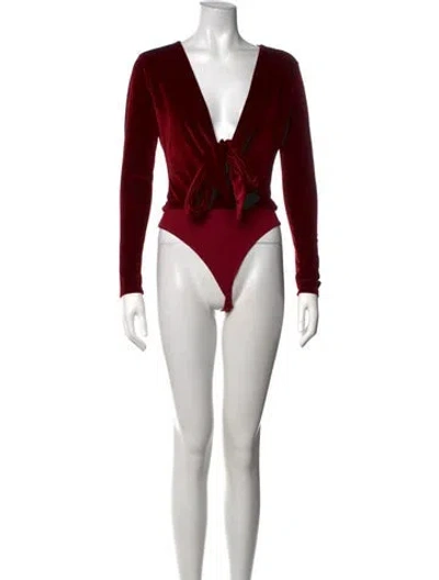 Pre-owned Lpa V-neck Long Sleeve Bodysuit In Red