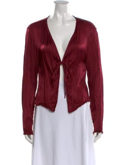 Pre-owned Lpa V-neck Long Sleeve Top In Burgundy