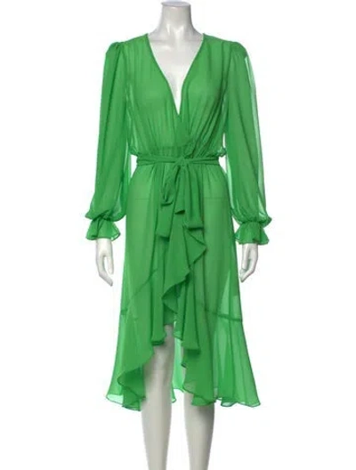 Pre-owned Lpa V-neck Midi Length Dress In Green