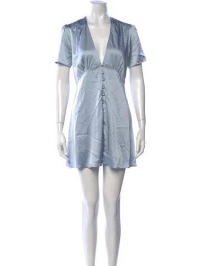Pre-owned Lpa V-neck Mini Dress In Blue