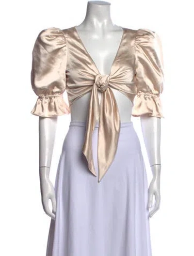 Pre-owned Lpa V-neck Short Sleeve Crop Top In Neutral