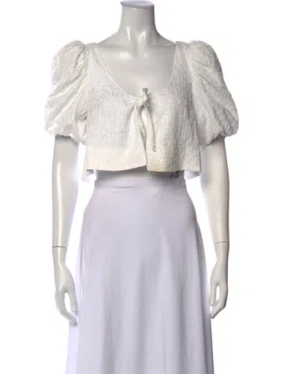 Pre-owned Lpa V-neck Short Sleeve Crop Top In Neutrals