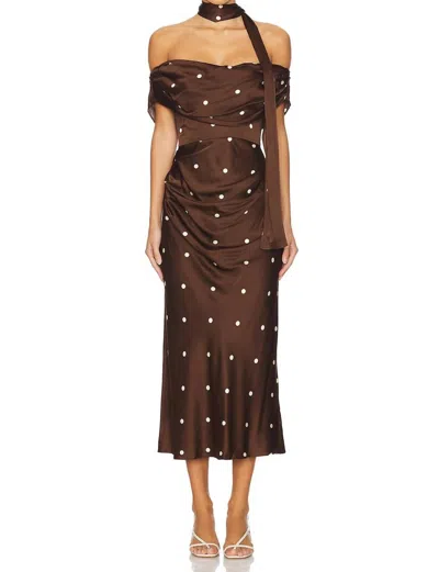 Lpa Luisa Midi Dress In Brown & Cream Dot