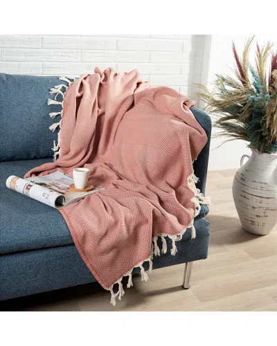 Lr Home Aarien Cinnamon Herringbone Throw Blanket In Red