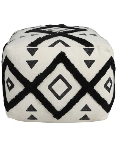 Lr Home Abigail White/black Diamond Hand-woven Ottoman Pouf