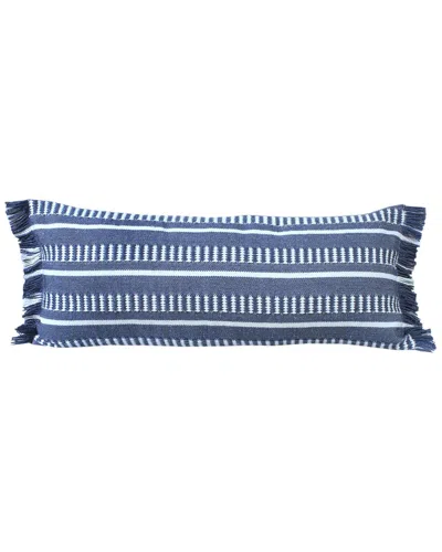 Lr Home Alton Dash Striped Indoor/outdoor Lumbar Throw Pillow With Fringe In Navy