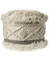 Lr Home Amelia Cream/grey Geometric Wool Blend Ottoman Pouf In White
