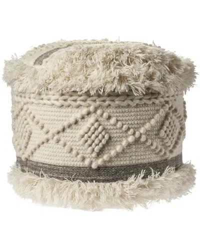 Lr Home Amelia Cream/grey Geometric Wool Blend Ottoman Pouf In White