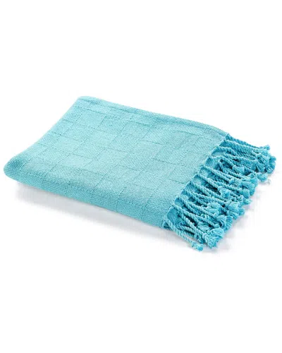 Lr Home Angel Blue Solid Checkered Weave Throw Blanket With Fringe