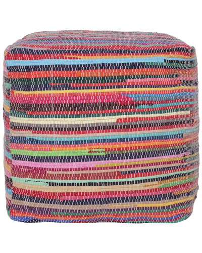 Lr Home Anna Multicolor Striped Cotton Cube Pouf