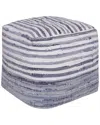Lr Home Anna Navy Blue/white Striped Cotton Cube Pouf In Blue