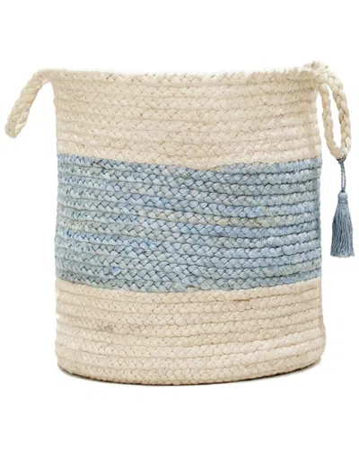 Lr Home Annie Striped Jute Decorative Basket In Blue