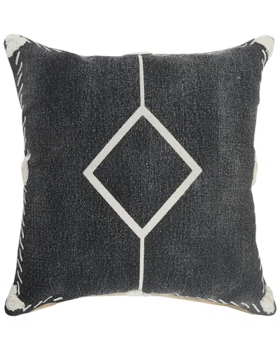 Lr Home Avon Bordered Tufted Geometric Throw Pillow In Gray