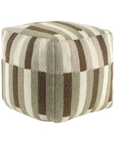 Lr Home Bauhaus Contemporary Color Block Handmade Woven Wool Pouf In Green