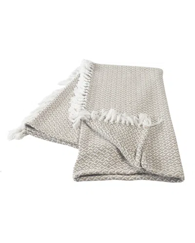 Lr Home Beige And Ivory Diamonds Fringe Throw Blanket