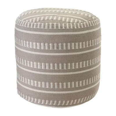 Lr Home Belgravia Handmade Polyester Large Pouf Striped Ottoman In Brown