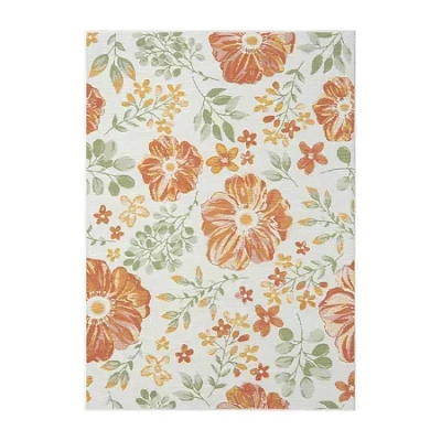 Lr Home Bella Floral 24"x96" Indoor Outdoor Rectangular Runner In Orange