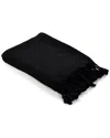 Lr Home Black Solid Checkered Weave Throw Blanket With Fringe In Black