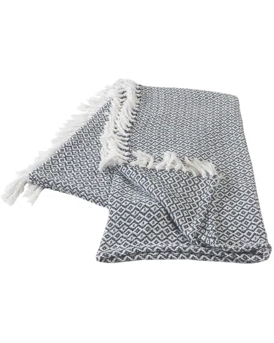 Lr Home Blue And Ivory Diamonds Fringe Throw Blanket