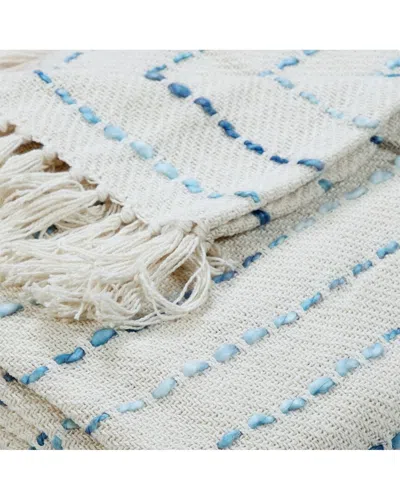 Lr Home Blue Shimmer Stripe Woven Throw Blanket With Fringe