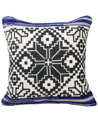 Lr Home Boho Bordered Floral Mosaic Textile Throw Pillow In Blue