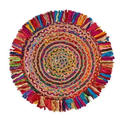 Lr Home Brynn Avril Bordered Braided Stain Resistant Indoor Round Area Rug In Multi
